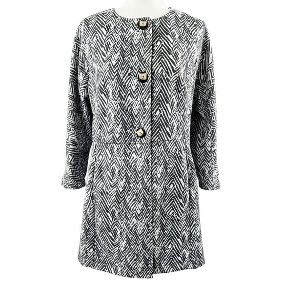 Cabi 3034 Zig Zag Ponte Knit Charcoal Gray White Longline Button-Up Jacket - Picture 1 of 9